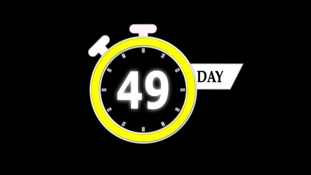 Just 49 days to go, countdown running fast; stopwatch animation video showing 0 to 49 days, clean days to go design for marketing promotions.