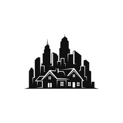 Fototapeta premium House Silhouette with City Skyline Background.