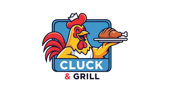 Cluck and Grill Chicken Restaurant Logo Mascot.