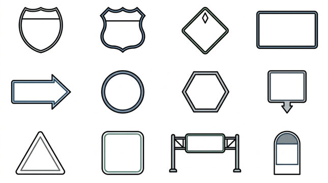 Collection of various road sign shapes and icons.
