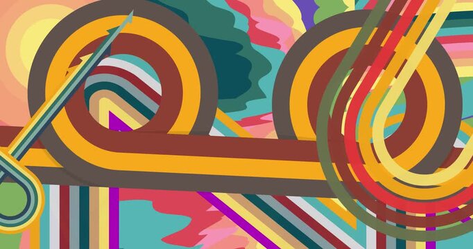 Retro 70s Background animation with Groovy 1970s art video. Minimalistic Vintage design, old-fashioned color artwork.