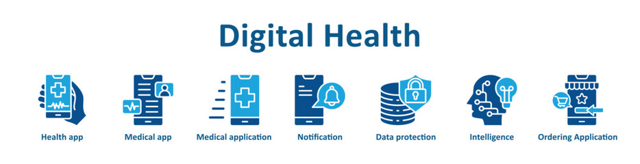 Fototapeta premium Digital Health web icon banner with glyph color style