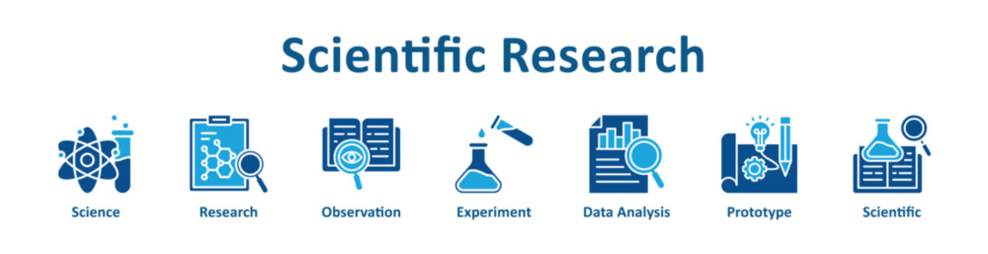 Scientific Research web icon banner with glyph color style