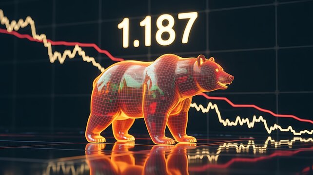 Bear market financial concept with glowing bearish trend graph and stock market decline background