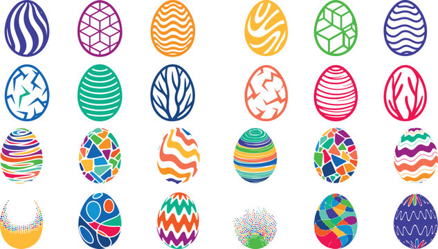 Collection of colorful Easter eggs with various patterns and designs