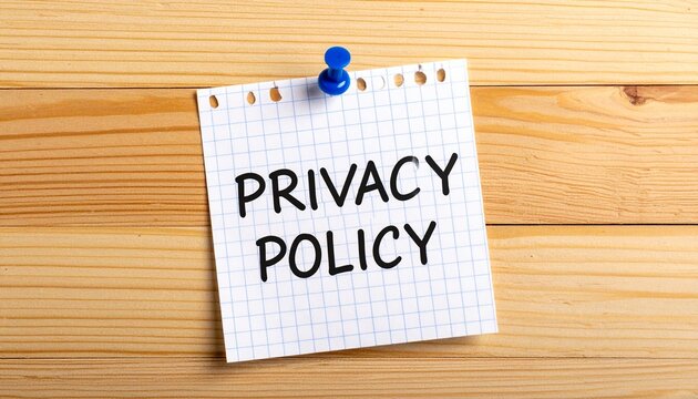 Privacy policy note pinned on wooden board