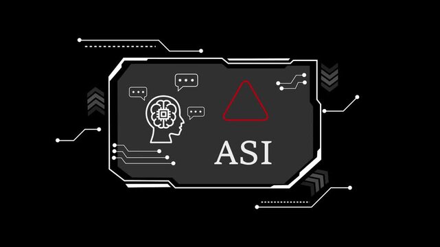  ASI is connected to various digital functions through a glowing green network, representing advanced technology 4k video 