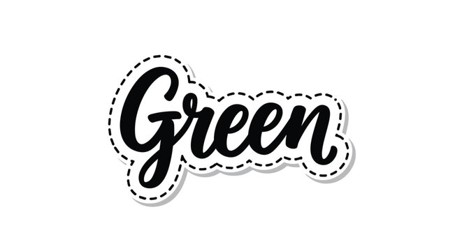 Handwritten green script text sticker with a dashed line border on a clean and simple white background element art.