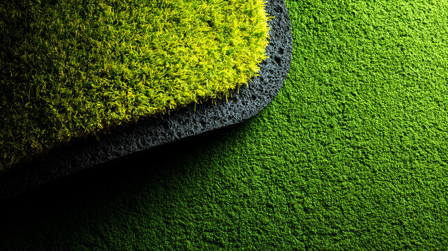 Layers of artificial grass showing texture and backing with background close-up synthetic material