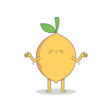Cute lemon fruit cartoon character nonchalant attitude doodle