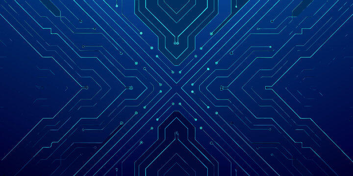 abstract circuit board pattern with intersecting lines and glowing blue connections