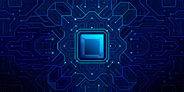 glowing microchip with circuit board pattern futuristic technology vector illustration