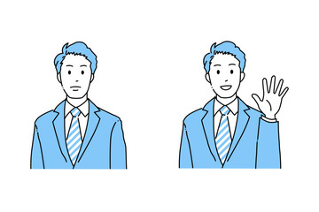 Fototapeta premium Businessman greeting and standing - simple line art vector illustration set