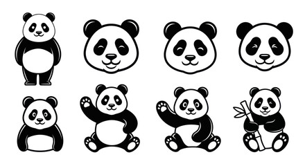Fototapeta premium Cute Panda Bear Cartoon Collection Vector Illustration