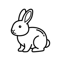 Obraz premium Simple black and white line art drawing of a cute rabbit sitting sideways, showcasing its long ears and small tail.