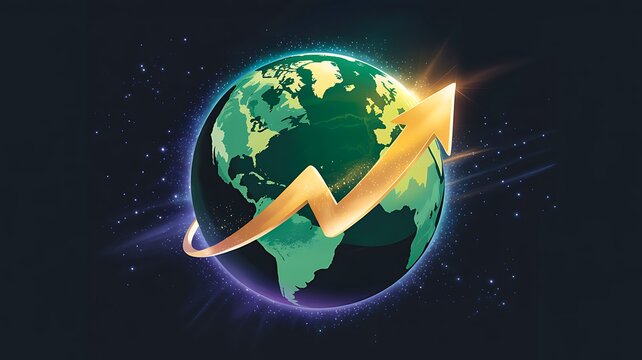 Earth globe with glowing financial arrow showing economic growth concept