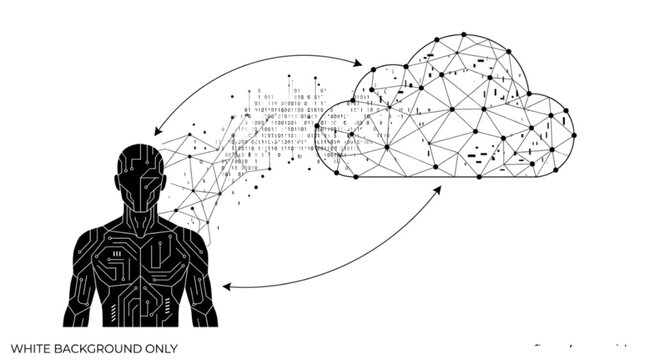 Cyborg connecting to cloud network futuristic technology concept with human machine interface