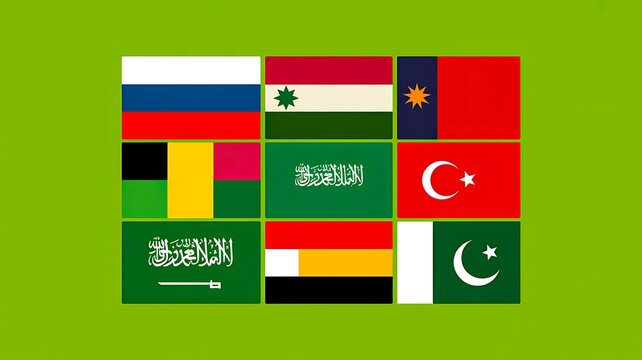 Collection of international country flags on green background illustration