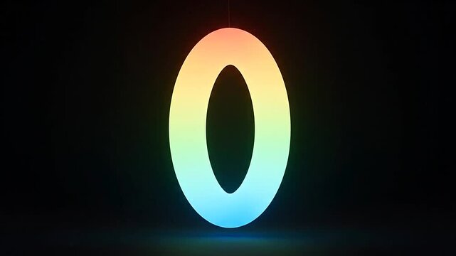 Glowing neon zero number in rainbow colors.
