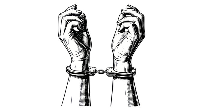 Hands Bound by Handcuffs, Illustration of Captivity and Restraint