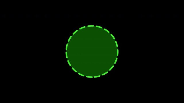 Animated green dashed circle with a transparent green core popping and rotating on transparent  background perfect for graphic elements or overlays.