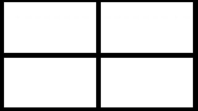 Split screen film frame matte loop animation featuring four grid panels on transparent background