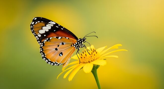 Celebrating world environment day a plain tiger butterfly on yellow flower