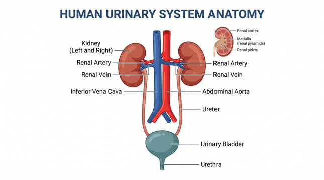 Human urinary system anatomy isolated on white background, medical concept, vector illustration