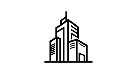 Naklejka premium Modern city buildings illustration in minimalist black and white style
