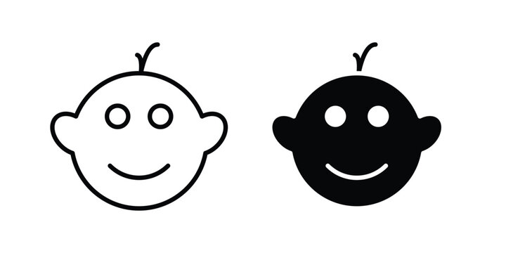 Child face icon design concept pack in black color