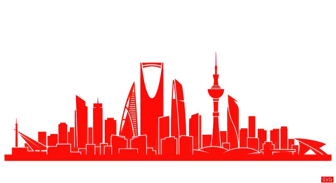 Riyadh Skyline Silhouette - Modern Saudi Arabia Cityscape in Red