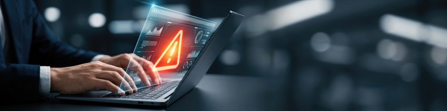 Cybersecurity alert analyzing threat indicators on a laptop office setting digital graphics nighttime environment close-up view technology concept for enhanced security awareness