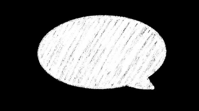 右から飛び出す楕円形の吹き出しの落書き。クレヨンで塗り潰したピコピコ動く吹き出しのループアニメーション。編集しやすい黒背景のオーバーレイ素材