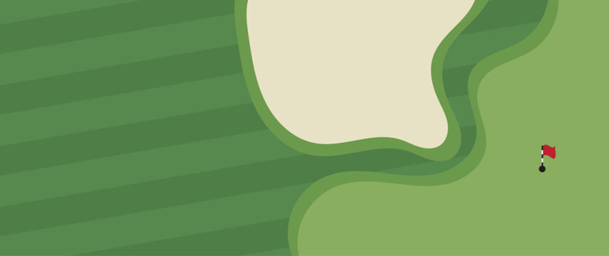 Minimal golf course landscape illustration with green fairway shapes and clean top view terrain design. Modern sports background for tournament branding, recreation graphics and creative outdoor 