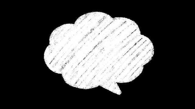 右から飛び出すモコモコした吹き出しの落書き。クレヨンで塗り潰したピコピコ動く吹き出しのループアニメーション。編集しやすい黒背景のオーバーレイ素材