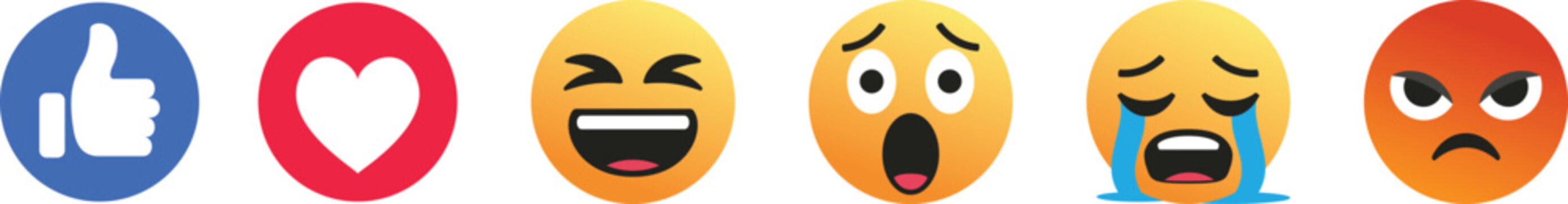 Colorful social media reaction emoji collection with expressive cartoon faces and modern communication symbols. Creative feedback icons for messaging apps, livestream interfaces and digital community 