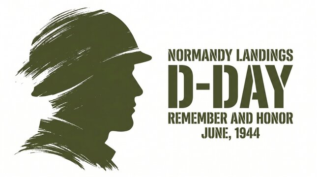 D Day Normandy landings silhouette soldier typography remember and honor June 1944 patriotic world war II remembrance design banner poster