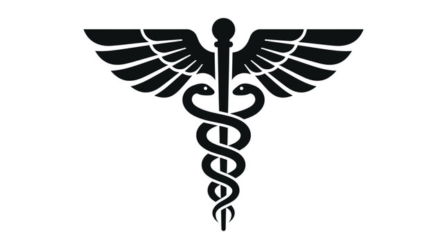 Medical caduceus symbol featuring a winged staff with two entwined snakes as a professional healthcare icon