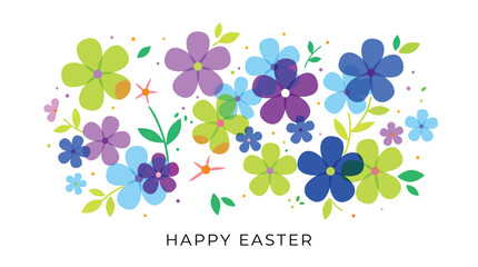 Fototapeta premium Vibrant colorful floral arrangement with happy easter greeting in a modern flat vector design style