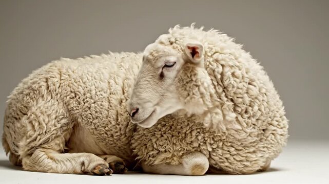 Relaxed Sheep Lying Down, Gentle Animal Portrait, Farm Livestock