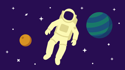 Astronaut floating in deep space among planets and stars - vector illustration © Tahphoto