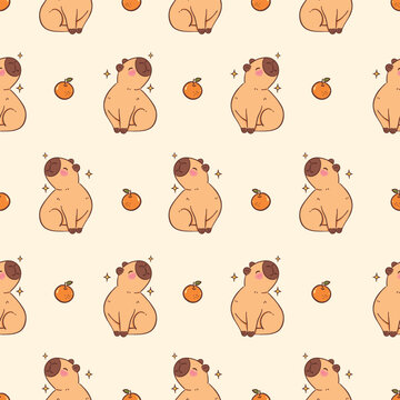 Cute Capybara Seamless Pattern Background
