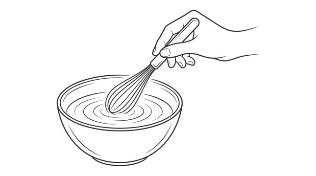 Hand whisking mixture in bowl.