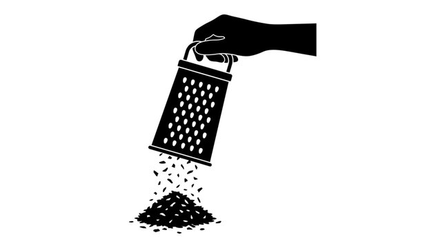 Hand holding grater with black pepper.