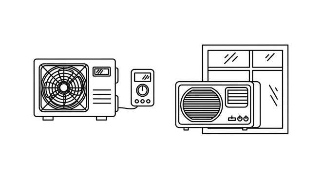Air conditioning units vector illustration set for cooling concepts