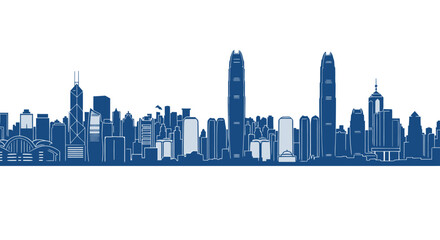 Fototapeta premium Blue Skyline Silhouette of Modern Cityscape with Tall Skyscrapers and Buildings