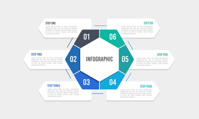 Obraz premium Six steps hexagon infographic diagram for business process presentation. Presentation, Plan and Strategy. Vector illustration.