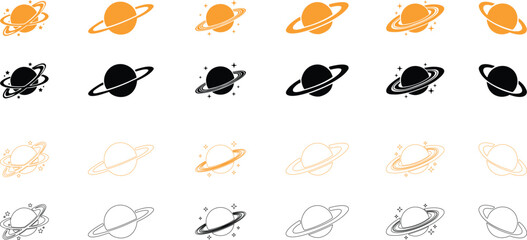 Saturn planet, ringed world and galaxy icon set collection group in flat and line style vector, space, cosmic, astronomy, orbit, universe symbols bundle © AbdulJabbar