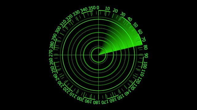 Futuristic radar screen interface with cyan digital grid and scanning beam.4k animation video