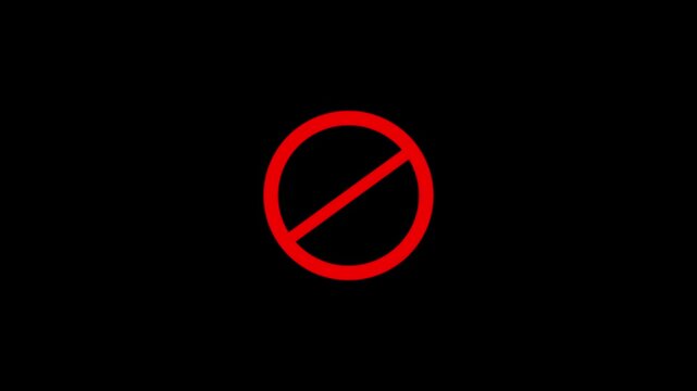 , stop or no entry forbidden red circle on black background. Animation of delete, denied, ban or block icon 4k animation video